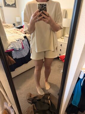 Kirkland Signature Cream High-Waist Knit Short set